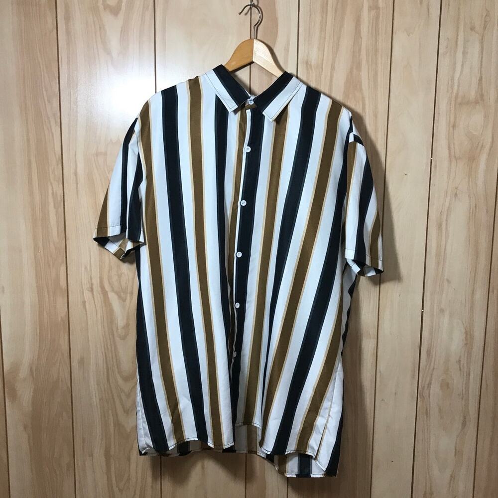 Lars Amadeus Striped Collard Short Sleeve Shirt XL
